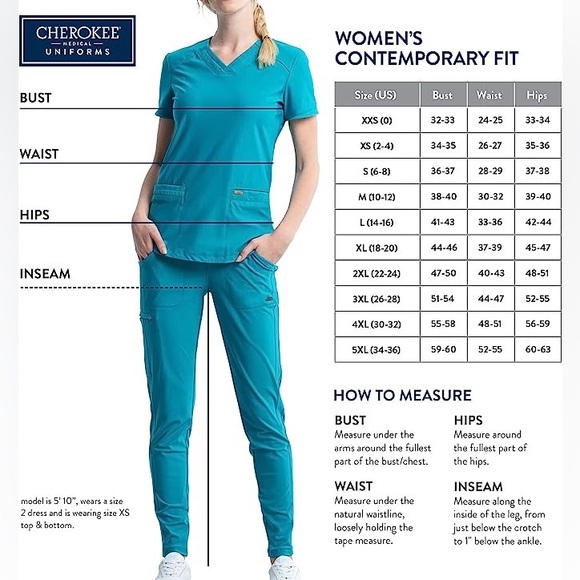 Cherokee Women's Blue Infinity Round Neck Scrub Top in Small - Picture 9 of 10